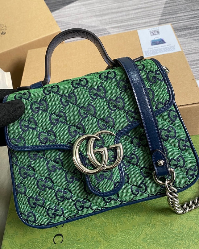 Gucci Marmont Multicolor Mini Top Handle Bag 583571 - Green