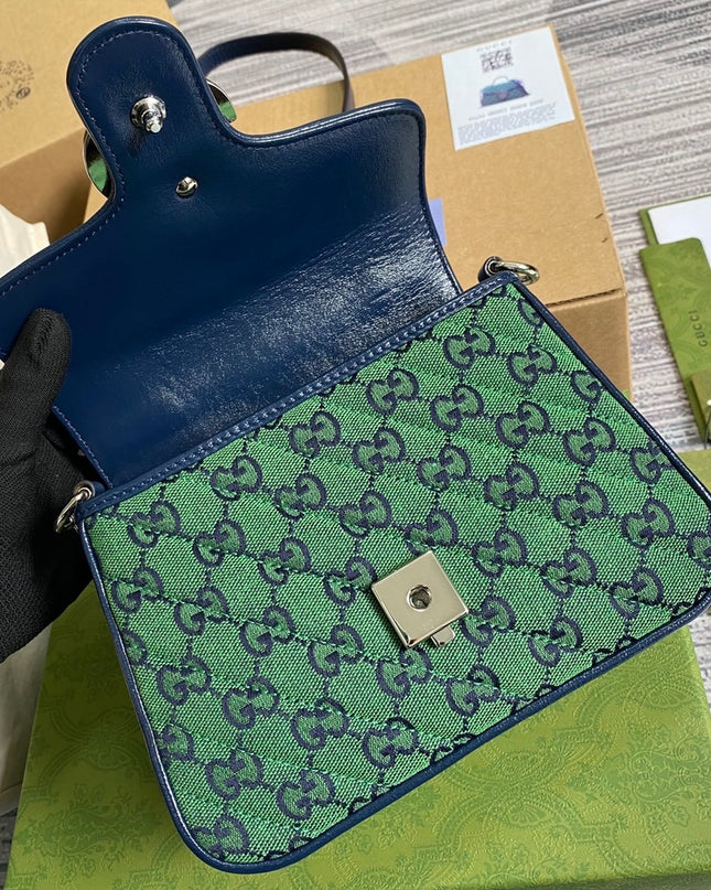 Gucci Marmont Multicolor Mini Top Handle Bag 583571 - Green