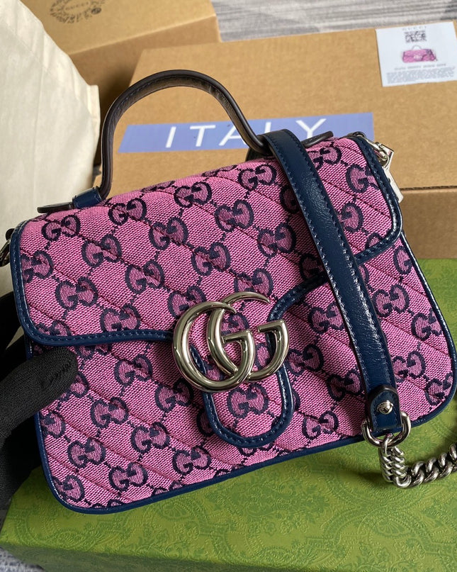 Gucci Marmont Multicolor Mini Top Handle Bag 583571 - Pink