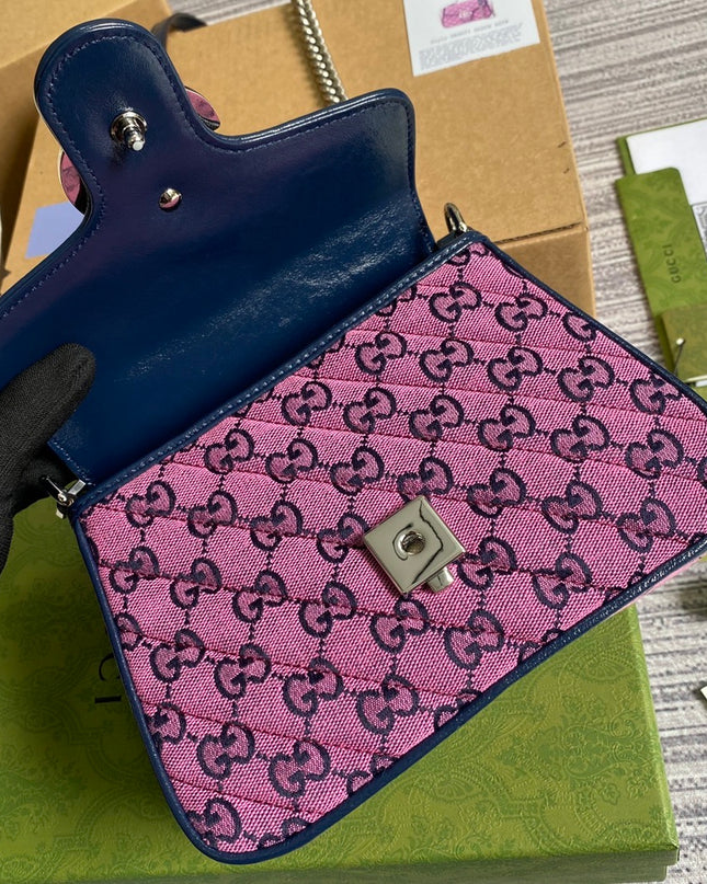 Gucci Marmont Multicolor Mini Top Handle Bag 583571 - Pink