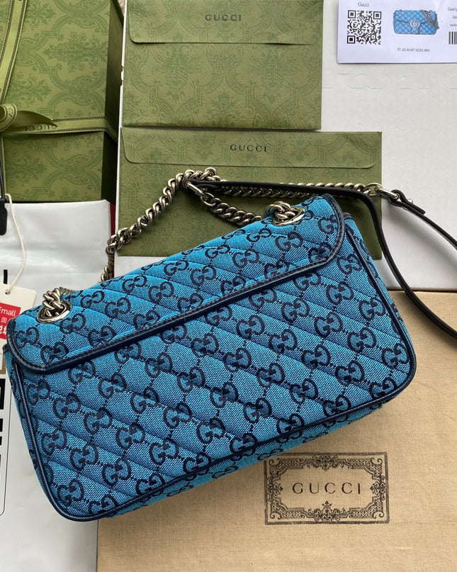 Gucci Marmont Multicolor Small Shoulder Bag 443497 – Blue Denim GG Embroidery