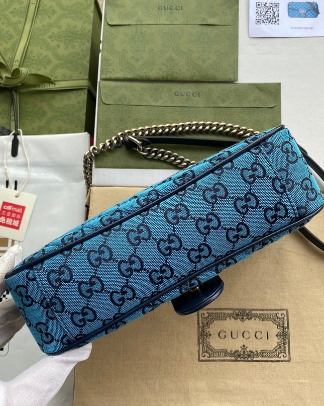 Gucci Marmont Multicolor Small Shoulder Bag 443497 – Blue Denim GG Embroidery