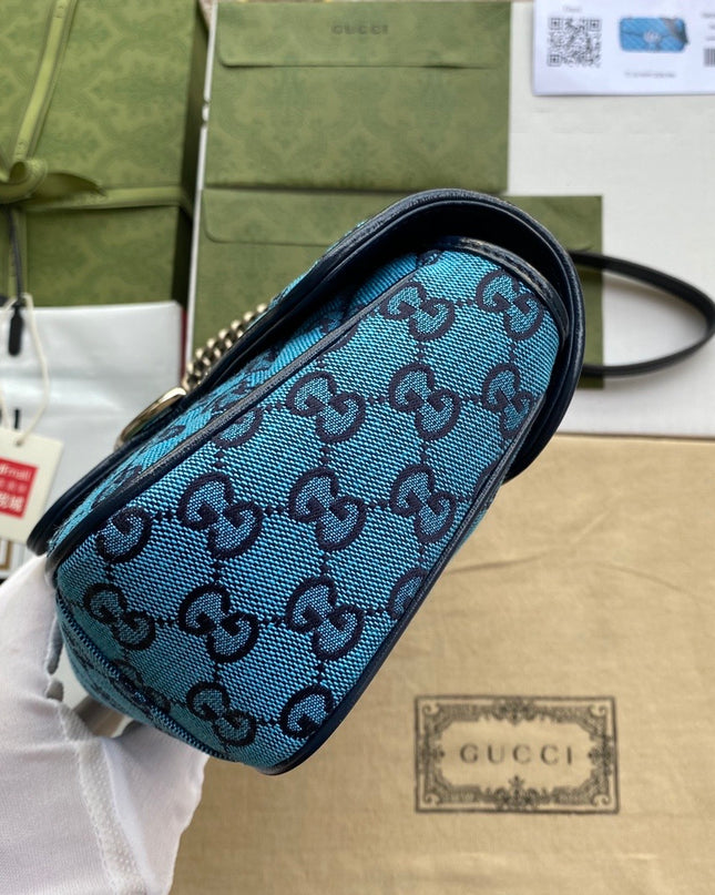 Gucci Marmont Multicolor Small Shoulder Bag 443497 – Blue Denim GG Embroidery