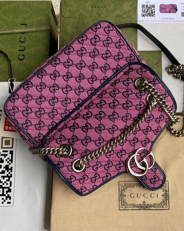 Gucci Marmont Multicolor Small Shoulder Bag 443497 - Pink/black