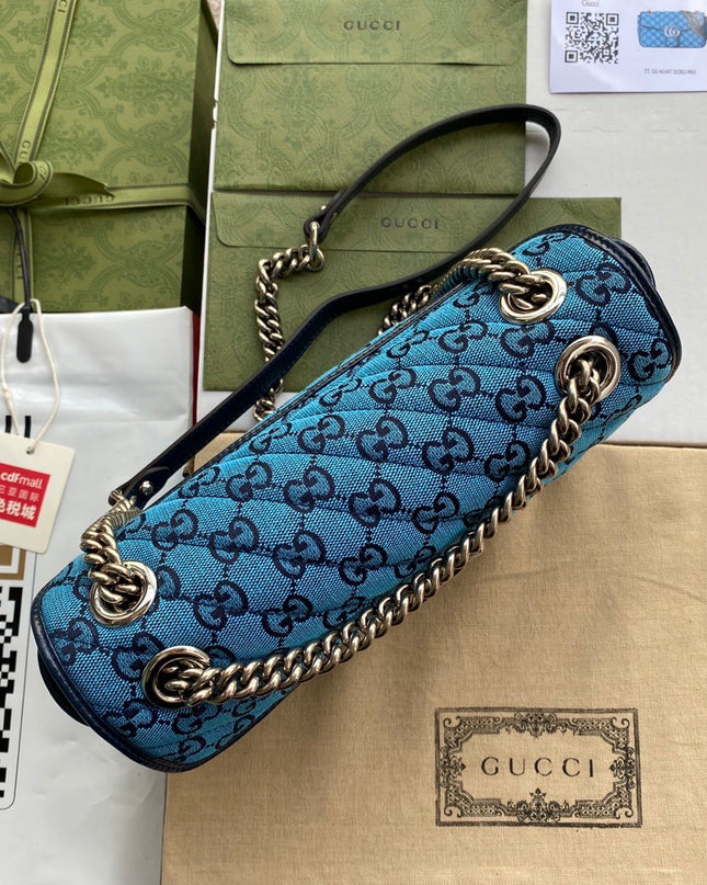 Gucci Marmont Multicolor Small Shoulder Bag 443497 – Blue Denim GG Embroidery