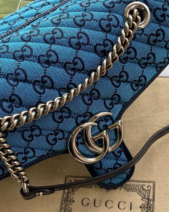 Gucci Marmont Multicolor Small Shoulder Bag 443497 – Blue Denim GG Embroidery