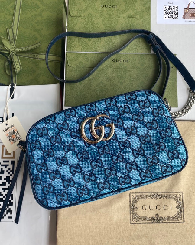 Gucci Marmont Multicolor Small Shoulder Bag 447632 – Blue GG Canvas
