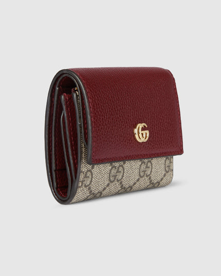 Gucci Marmont Rosso Ancora Leather & GG Supreme Mini Wallet