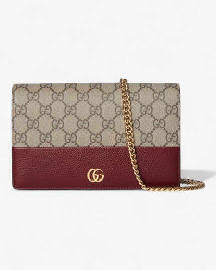Gucci Marmont Rosso Ancora Leather & Supreme Wallet on Chain