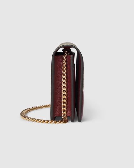 Gucci Marmont Rosso Ancora Leather & Supreme Wallet on Chain