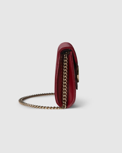 Gucci Marmont Rosso Ancora Matelassé Leather Wallet on Chain