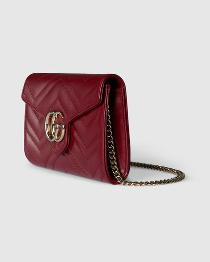 Gucci Marmont Rosso Ancora Matelassé Leather Wallet on Chain