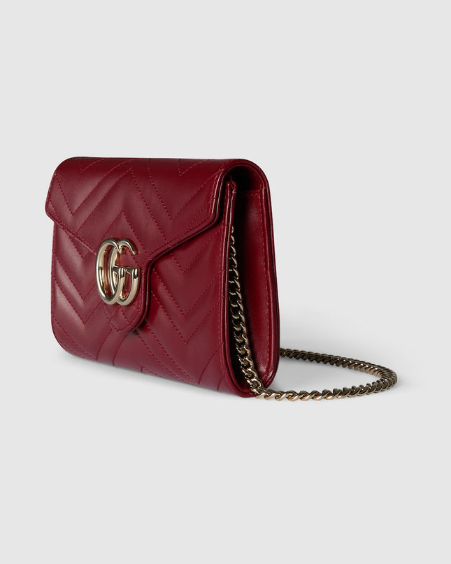 Gucci Marmont Rosso Ancora Matelassé Leather Wallet on Chain