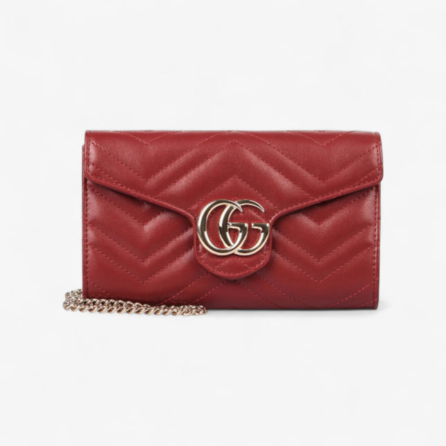 Gucci Marmont Rosso Ancora Matelassé Leather Wallet on Chain