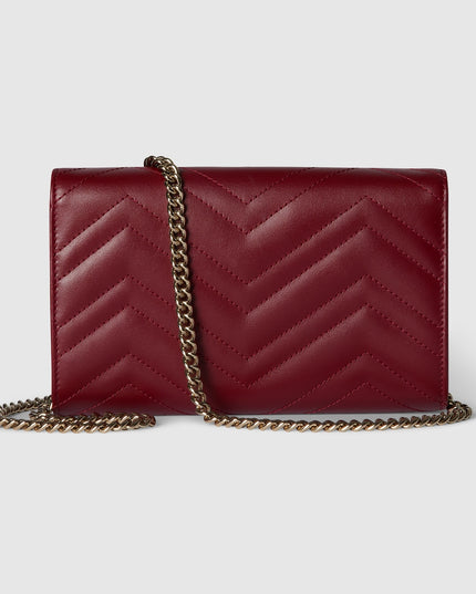 Gucci Marmont Rosso Ancora Matelassé Leather Wallet on Chain