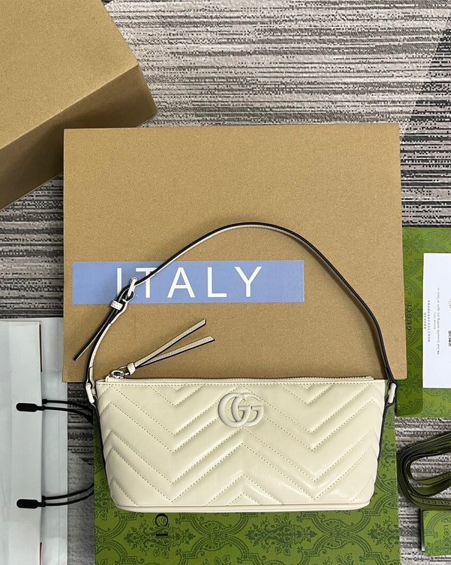 Gucci Marmont Shoulder Bag 739166 – White Matelassé Leather