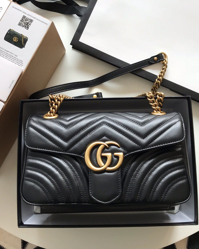 Gucci Marmont Small Matelassé Shoulder Bag 443497 Black
