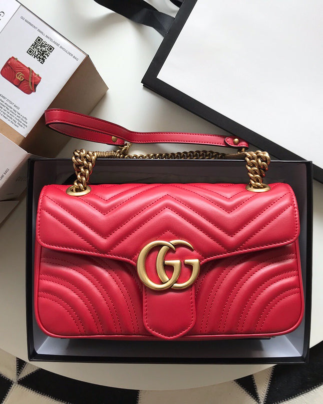 Gucci Marmont Small Matelassé Shoulder Bag 443497 Red
