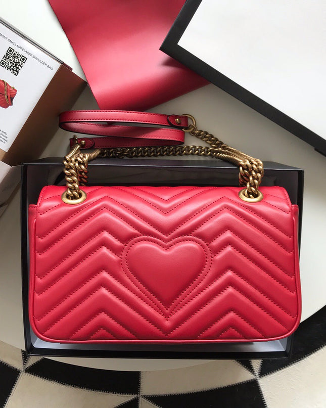Gucci Marmont Small Matelassé Shoulder Bag 443497 Red