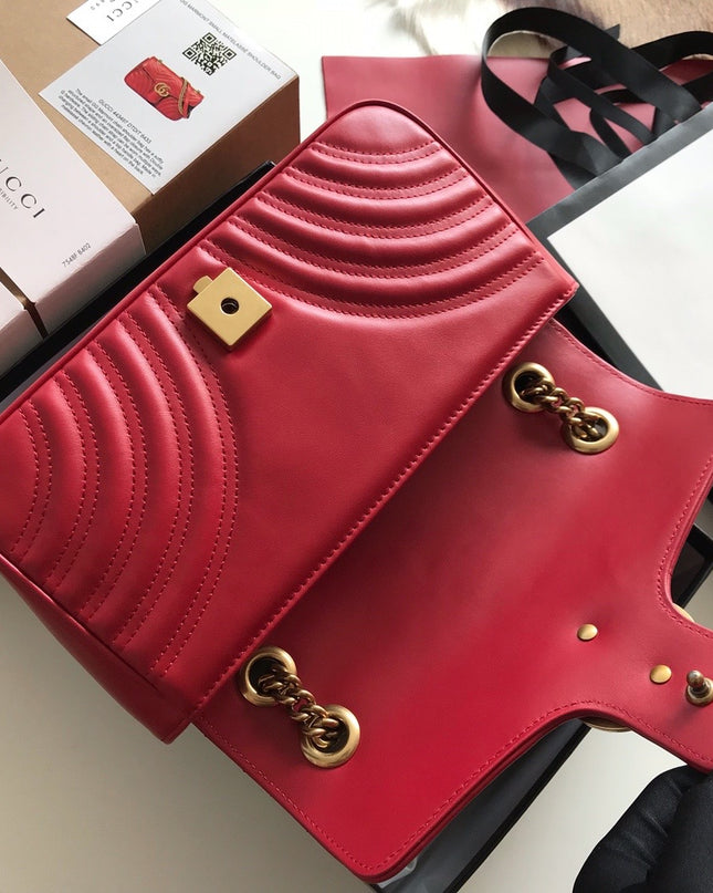 Gucci Marmont Small Matelassé Shoulder Bag 443497 Red