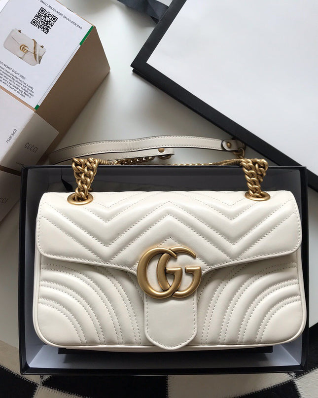 Gucci Marmont Small Matelassé Shoulder Bag 443497 White