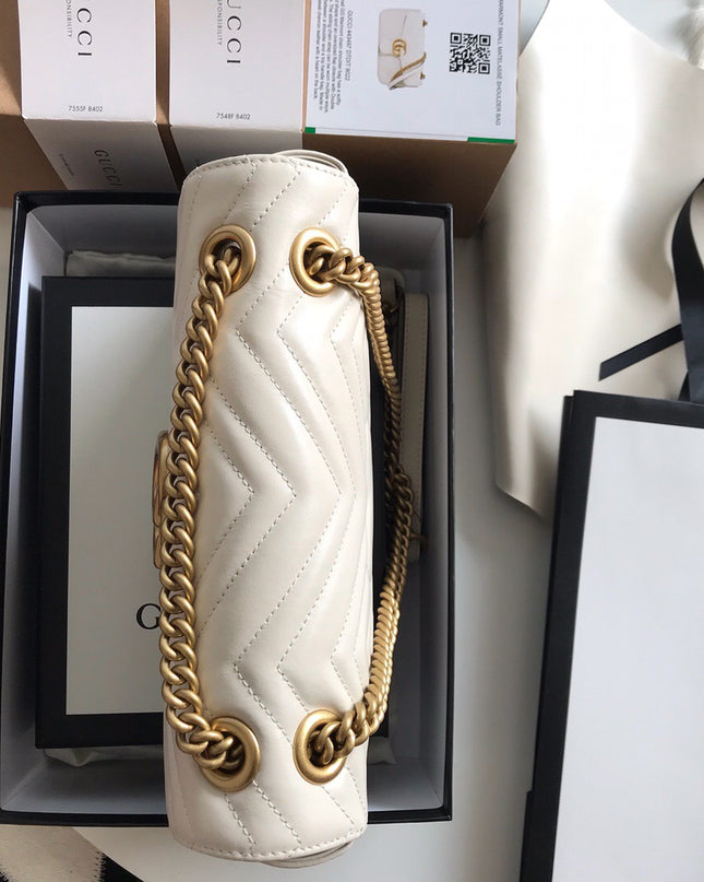 Gucci Marmont Small Matelassé Shoulder Bag 443497 White