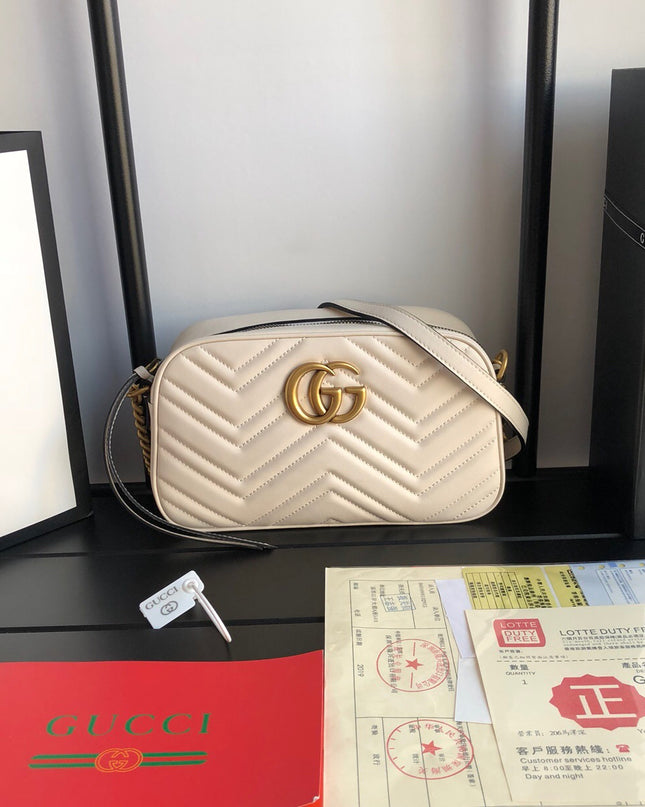Gucci Marmont Small Matelassé Shoulder Bag 447632 White