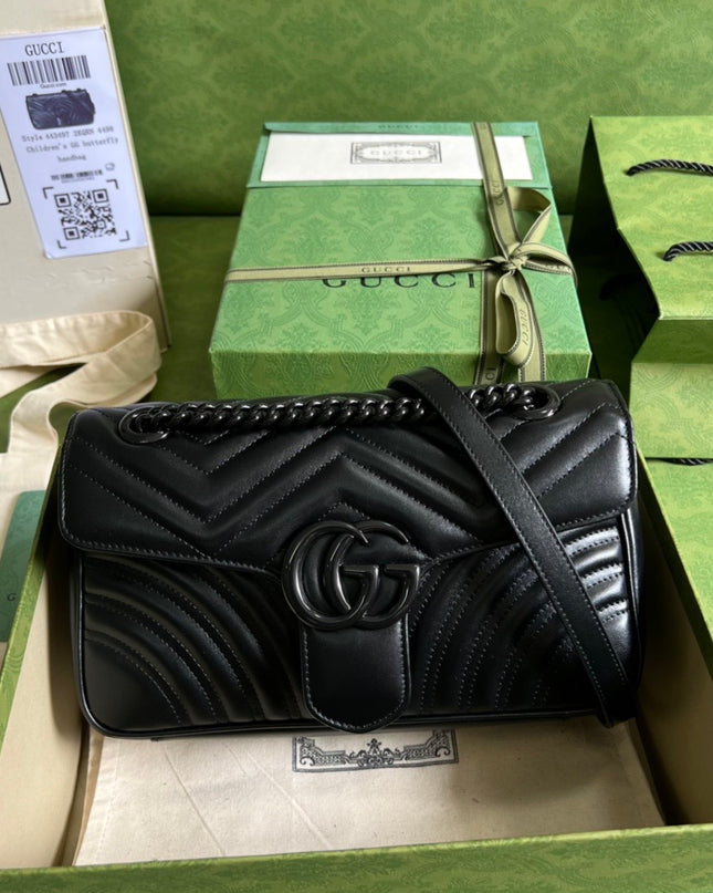 Gucci GG Marmont Small Shoulder Bag – Black Matelassé with Black Hardware