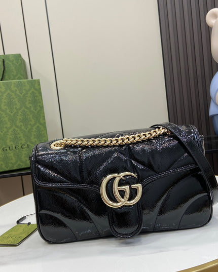 Gucci GG Marmont Small Shoulder Bag – Black Patent Leather