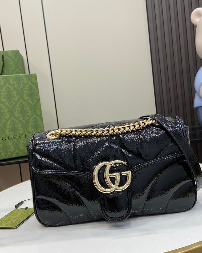 Gucci GG Marmont Small Shoulder Bag – Black Patent Leather