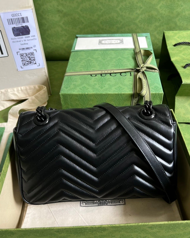 Gucci GG Marmont Small Shoulder Bag – Black Matelassé with Black Hardware