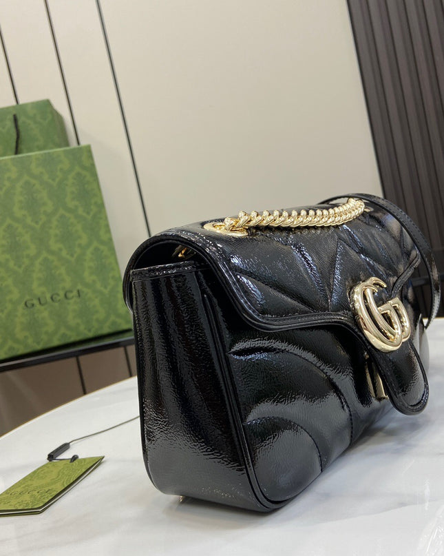 Gucci GG Marmont Small Shoulder Bag – Black Patent Leather