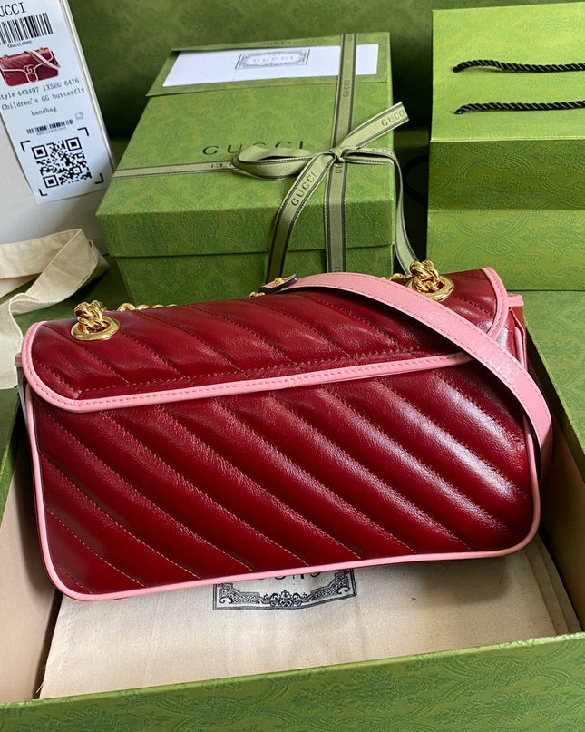 Gucci Marmont Small Shoulder Bag 443497 – Red Quilted Leather with Pink Trim