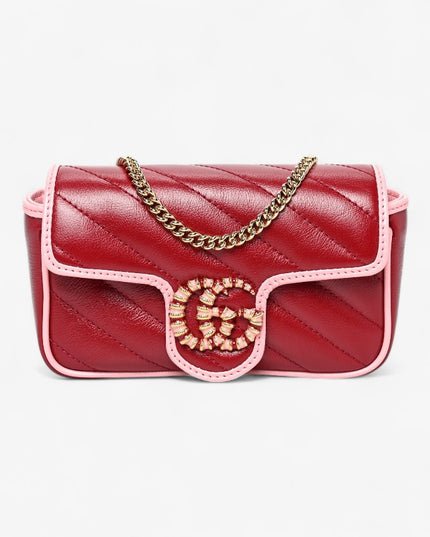 Gucci Marmont Small Shoulder Bag 443497 – Red Quilted Leather with Pink Trim