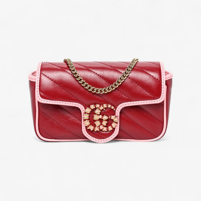Gucci Marmont Small Shoulder Bag 443497 – Red Quilted Leather with Pink Trim