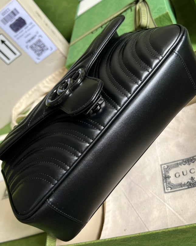 Gucci GG Marmont Small Shoulder Bag – Black Matelassé with Black Hardware