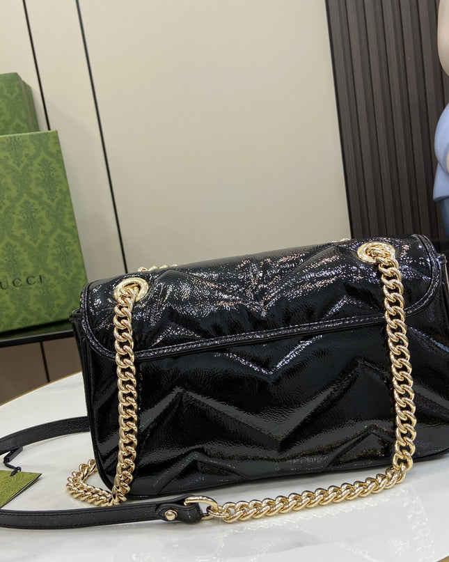 Gucci GG Marmont Small Shoulder Bag – Black Patent Leather