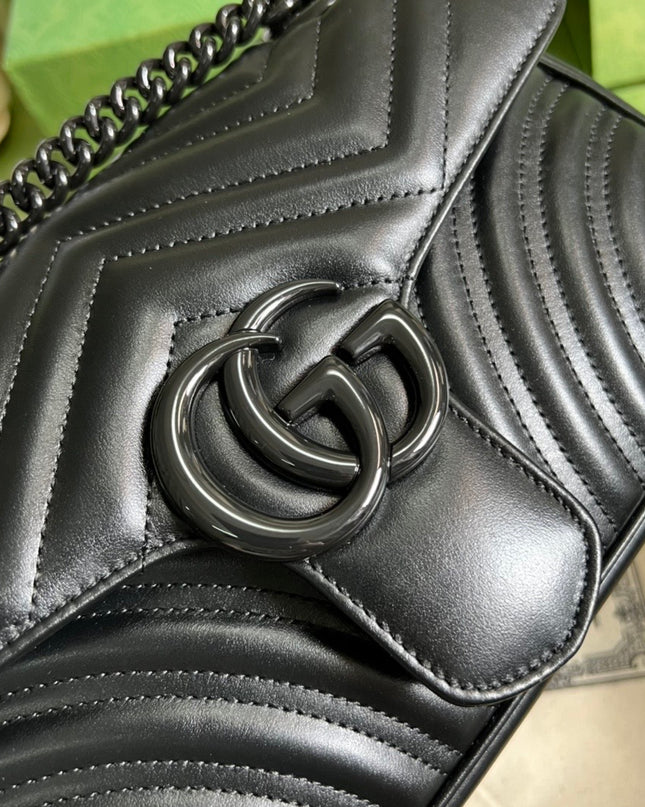Gucci GG Marmont Small Shoulder Bag – Black Matelassé with Black Hardware