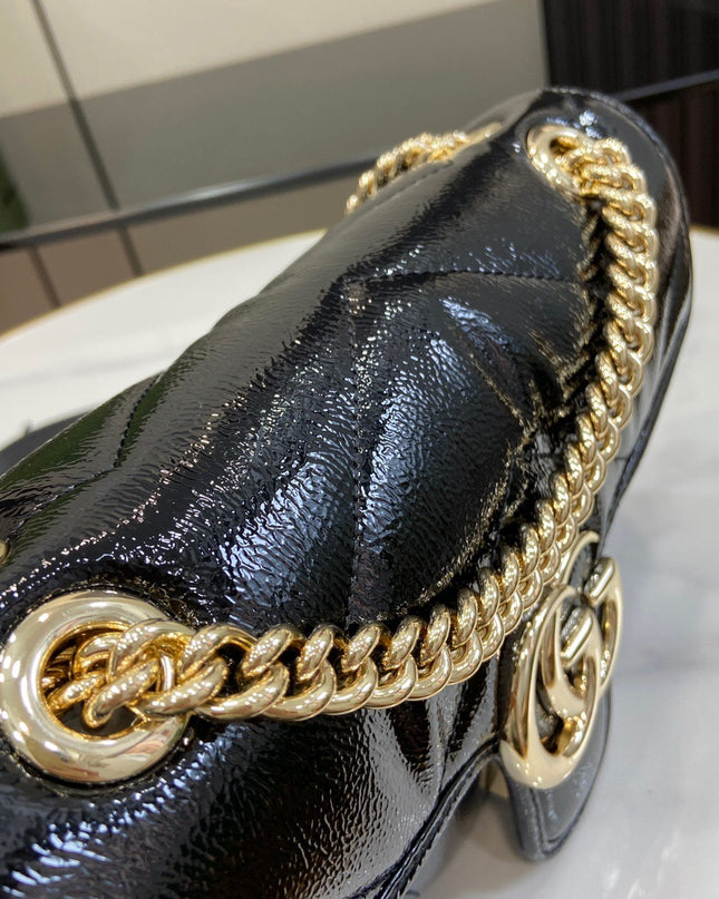Gucci GG Marmont Small Shoulder Bag – Black Patent Leather