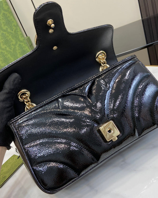 Gucci GG Marmont Small Shoulder Bag – Black Patent Leather