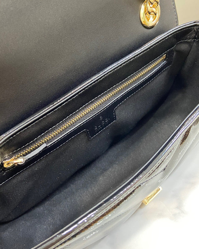 Gucci GG Marmont Small Shoulder Bag – Black Patent Leather