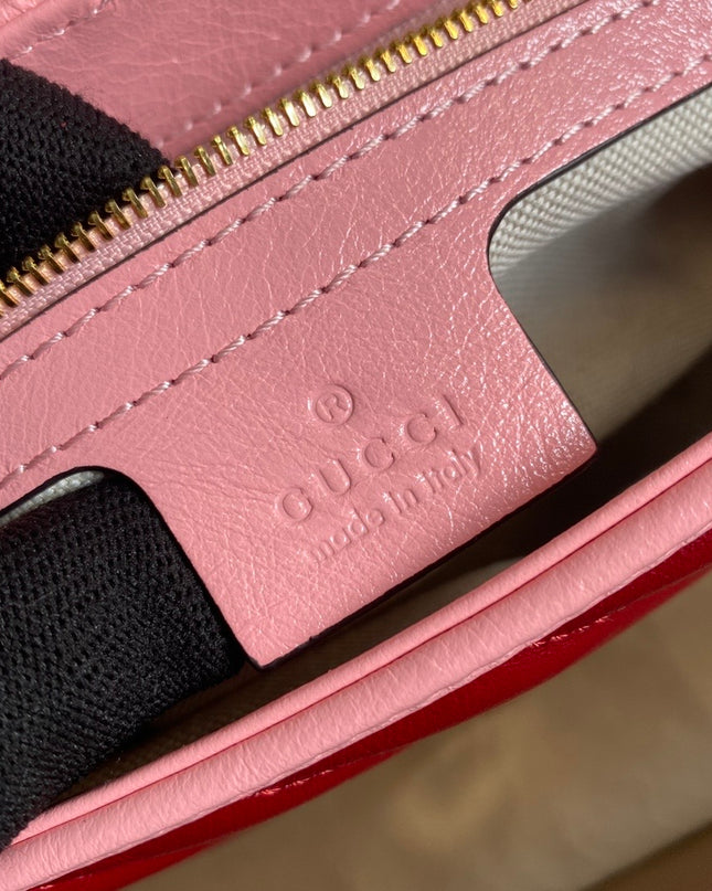Gucci Marmont Small Shoulder Bag 443497 – Red Quilted Leather with Pink Trim