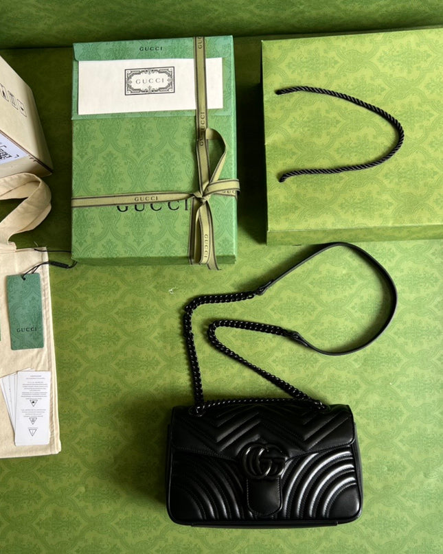 Gucci GG Marmont Small Shoulder Bag – Black Matelassé with Black Hardware