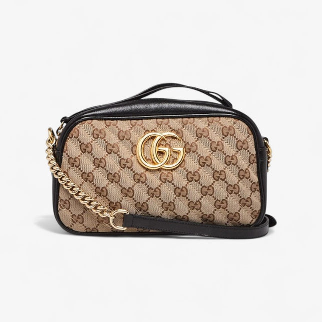 Gucci Marmont Small Shoulder Bag 447632 - GG Canvas with Black Leather Trim