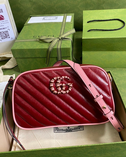 Gucci GG Marmont Mini Shoulder Bag – Red Matelassé with Crystal GG