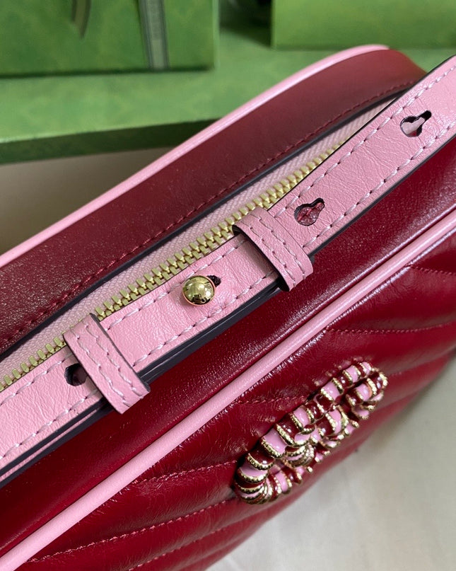 Gucci GG Marmont Mini Shoulder Bag – Red Matelassé with Crystal GG