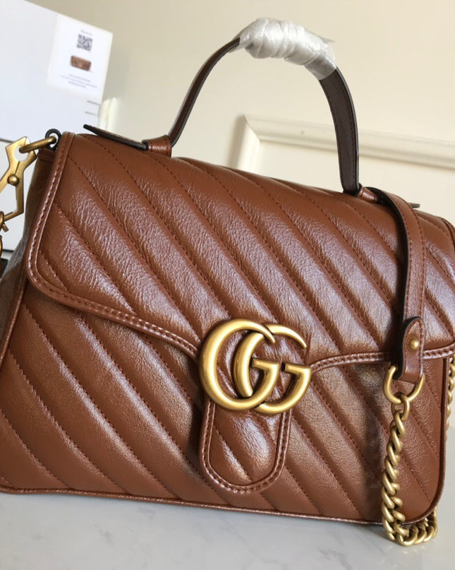 Gucci Marmont Small Top Handle Bag 498110 - Brown