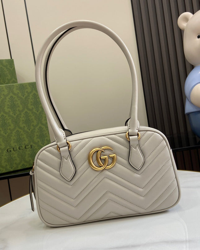 Gucci GG Marmont Small Top Handle Bag – White Matelassé Leather