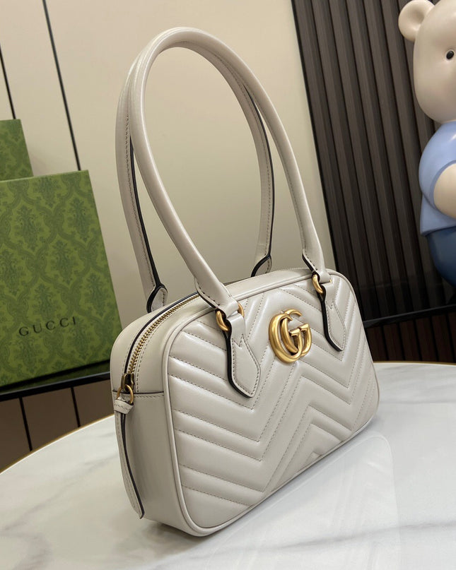 Gucci GG Marmont Small Top Handle Bag – White Matelassé Leather