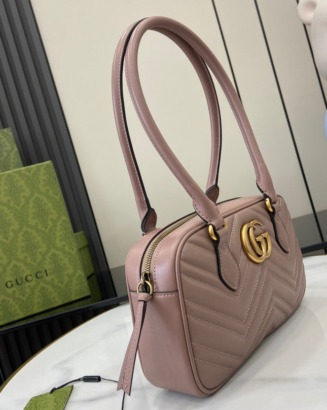 Gucci Marmont Small Top Handle Bag 795199 – Taupe Matelassé Leather